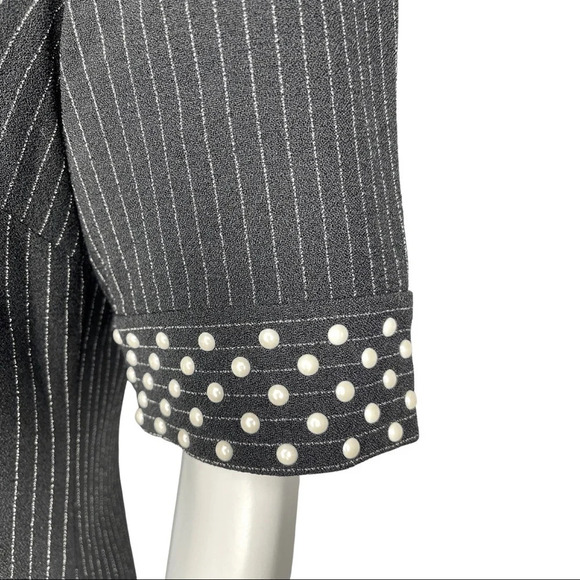 Karl Lagerfeld Paris Pinstripe Dress Pearl Like Sleeve Black White. Size  6 - Picture 9 of 9